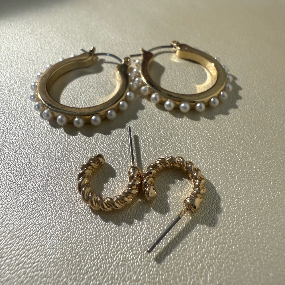 Gold and Pearl Hoop Earrings Set of two 
BRAND NEW